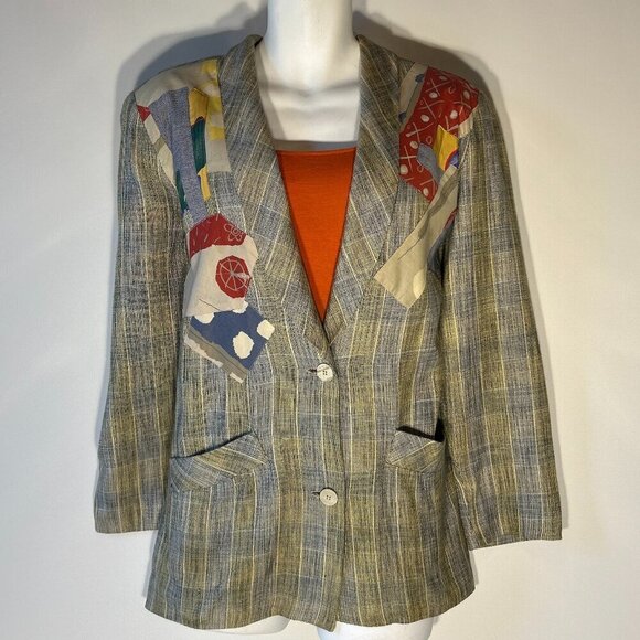 Canvasbacks SZ M Vintage Patchwork longline oversized blazer Artsy 80's Timeless - Picture 1 of 12